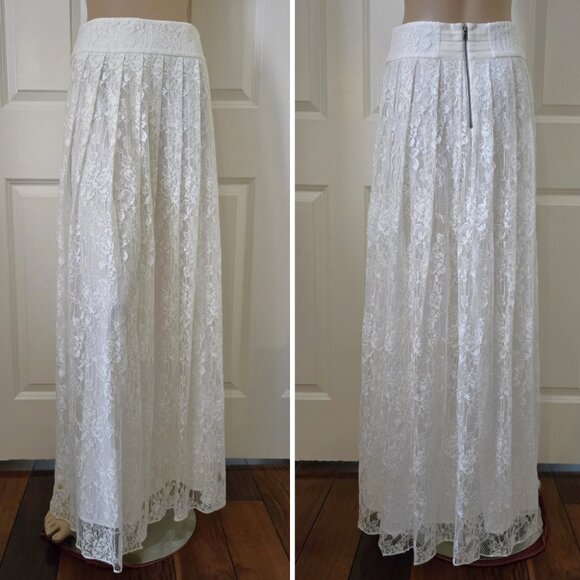 Alice + Olivia Pleated Lace Maxi Skirt Off White SZ 4 - Picture 1 of 11